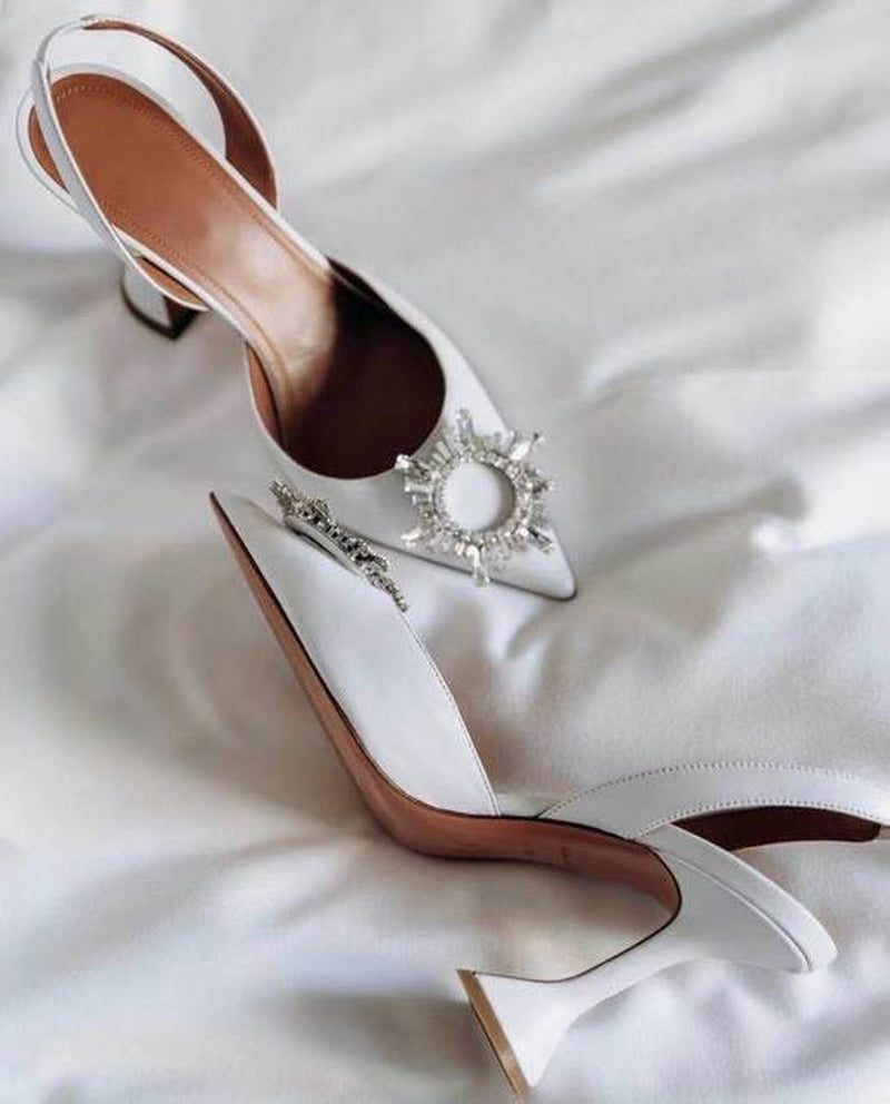 2023 Brand Women Pumps Luxury Crystal Slingback High Heels Summer Bride Shoes Comfortable Triangle Heeled Party Wedding Shoes
