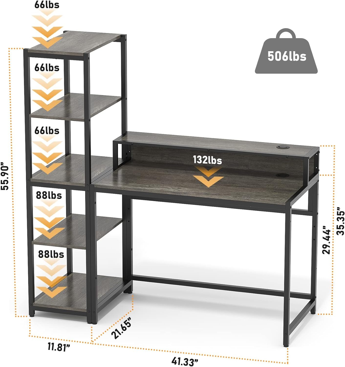 Computer Desk with 5 Tier Shelves,Reversible Writing Desk with Storage 41 Inch Study Table for Home Office Independent Bookcase and Desk for Multiple Scenes (Desk+Shelves(41In), BOAK)